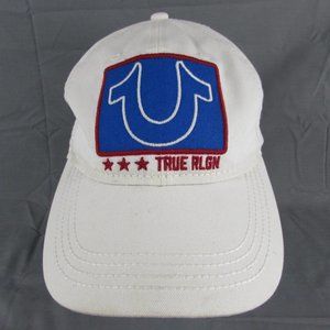 True Religion Horseshoe Patch Strapback Adjustable Hat White Distressed